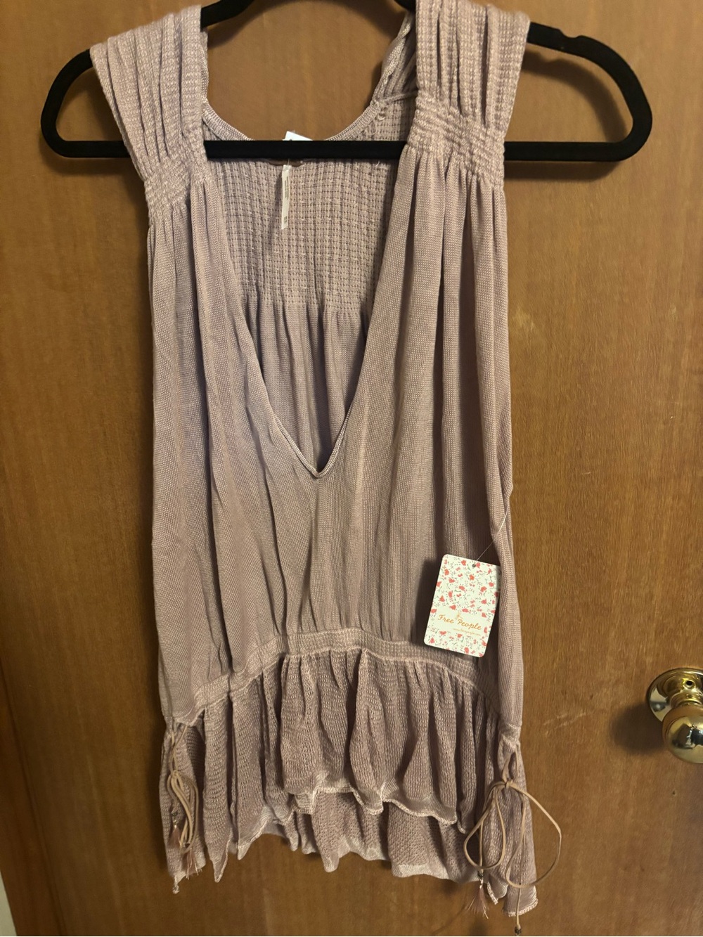 Free People Dusty Mauve Smocked-Ruffle top